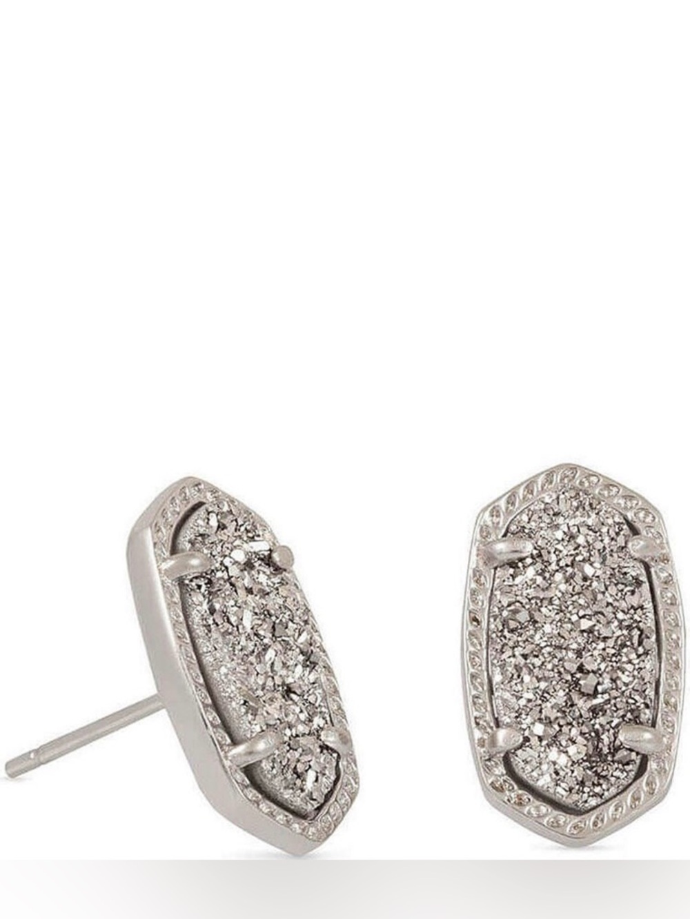 Kendra Scott Ellie Stud Platinum Drusy Rhodium Plated Stud Earrings 1778 - Picture 2 of 4